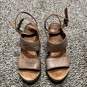 b.o.c. Brown Leather Wedge Sandals